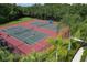 Aerial view of tennis courts surrounded by mature landscaping and lush greenery at 246 Petrel Trl, Bradenton, FL 34212