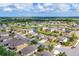 An aerial view of a residential neighborhood featuring well-maintained homes and a serene pond at 7418 61St E St, Palmetto, FL 34221