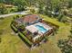 An aerial view showcases the home's backyard, including a pool, gazebo, and ample green space, perfect for outdoor living at 5603 Ravenwood Dr, Sarasota, FL 34243