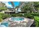 Community hot tub surrounded by lush tropical landscaping, greenery, trees, and brick pavers at 564 Lakeside Dr # 564, Bradenton, FL 34210