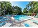 Resort-style pool featuring comfortable lounge chairs under palm trees, ideal for relaxation and leisure at 564 Lakeside Dr # 564, Bradenton, FL 34210