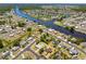 Aerial view showcasing a neighborhood home with a pool, nestled near a scenic river and canal waterways at 6698 Acmar Ct, North Port, FL 34287