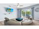 Comfortable living room with sliding glass doors, access to the backyard, and a ceiling fan at 6698 Acmar Ct, North Port, FL 34287