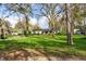 Spacious front lawn with mature trees providing ample shade and a glimpse of the home at 7016 Dusty Rd, Riverview, FL 33569