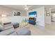 Cozy living room featuring a comfortable gray sectional and beach-themed decor at 101 25Th N St # 1, Bradenton Beach, FL 34217