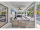 Spacious covered outdoor living area with comfortable seating, TV, and poolside views at 2049 E Leewynn Dr, Sarasota, FL 34240