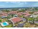Aerial view of a residential community featuring low-rise buildings, lush landscaping, and a swimming pool in a picturesque setting at 3690 Pinecrest St # 114, Sarasota, FL 34232