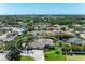 Aerial view showcasing a charming neighborhood with mature trees and a nearby lake at 7420 Tuttle Ave, Sarasota, FL 34243