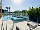 Backyard pool and patio with lounge chairs and greenery at 1643 Stanford Ln, Sarasota, FL 34231
