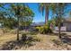 The home's backyard showcases a screened pool and peaceful seating area, offering a tranquil retreat at 2723 59Th St, Sarasota, FL 34243