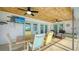 Relaxing outdoor patio with a ceiling fan, mounted tv and comfortable seating area at 3761 Countryside Rd, Sarasota, FL 34233