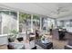 Bright sunroom with wicker furniture, ceiling fan, and large windows offering natural light at 3941 Pin Oaks St, Sarasota, FL 34232