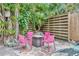 Cozy backyard patio with fire pit, modern chairs, and stone details, ideal for intimate gatherings and relaxation at 6343 Hollywood Blvd, Sarasota, FL 34231