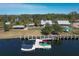 Aerial community view with boat docks, lakeside cottages and grills at 6702 Drewrys Blf, Bradenton, FL 34203