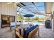 Relaxing screened-in lanai with comfortable seating, a dining table, and views of the pool area at 8142 Misty Oaks Blvd, Sarasota, FL 34243