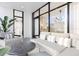 A serene balcony view with modern furniture and floor to ceiling windows bringing the outside in at 33 S Palm Ave # 1501, Sarasota, FL 34236