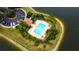 Aerial view of community pool surrounded by lush landscaping and overlooking serene lake at 3784 Parkridge Cir # 22-203, Sarasota, FL 34243