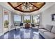 Office space with water view, featuring a wood-paneled ceiling, and two desks for working at 641 Ranger Ln, Longboat Key, FL 34228