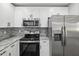 Close-up of a modern kitchen with stainless steel appliances and granite countertops at 8304 Fishhawk Ave, New Port Richey, FL 34653