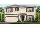 Two-story home with neutral siding, complemented by dark shutters and a well-manicured lawn at 18216 Wheathouse Pl, Lakewood Ranch, FL 34211