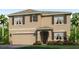 Charming two-story home with a well-manicured lawn, two car garage, and neutral color scheme at 18223 Canopy Pl, Lakewood Ranch, FL 34211