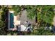 Aerial view of house with pool in backyard surrounded by mature landscaping and trees at 1830 Virginia Dr, Bradenton, FL 34205