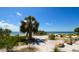 Beautiful Emerson Point beach view with a palm tree, blue sky, and Gulf water at 2402 16Th W St, Palmetto, FL 34221