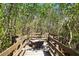 Wooden boardwalk with seating area amidst lush green trees, a peaceful outdoor retreat at 2402 16Th W St, Palmetto, FL 34221
