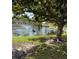 A peaceful pond features a swing under a tree and a water fountain at 2808 60Th W Ave # 1924, Bradenton, FL 34207