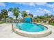 Relaxing community pool featuring chairs and lush, tropical landscaping under a bright blue sky at 3610 54Th W St # B4, Bradenton, FL 34209