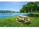 Picnic table with grill available lakeside for outdoor dining with lake views at 3647 Lake Bayshore Dr # 416, Bradenton, FL 34205