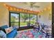 Relaxing screened porch with comfortable seating and a view of the lush, green backyard at 6010 36Th Avenue W Cir # E, Bradenton, FL 34209