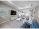 Inviting living room with tray ceilings, comfortable seating, and a modern entertainment center at 6244 Talon Preserve Dr, Nokomis, FL 34275