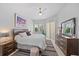 Serene main bedroom featuring neutral tones, ceiling fan, and a sliding door to the outside at 750 Anna Hope Ln, Osprey, FL 34229