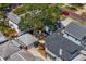 Aerial view showcasing the backyard with patio furniture under a large tree, plus the surrounding residential neighborhood at 1140 Oak Ne St, St Petersburg, FL 33701