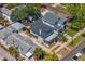 Aerial view of a property showing its relationship to nearby houses and a brick paved street with parked cars at 1140 Oak Ne St, St Petersburg, FL 33701