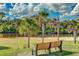 Scenic river view with palm trees and a wooden bench for enjoying the natural beauty and peaceful surroundings at 14921 Barrows Bluff Ter, Bradenton, FL 34212