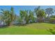 Lush backyard with green grass and tropical trees along the privacy fence at 1857 Jasmine Dr, Sarasota, FL 34239