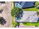 Aerial view of homes with screened-in pools in a suburban neighborhood with mature trees at 235 Dahlia Ct, Bradenton, FL 34212