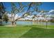 Lush backyard featuring a large tree, green grass, a view of the lake, and residential buildings at 4015 Lake Bayshore Dr # 108, Bradenton, FL 34205