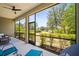 Spacious screened-in patio with comfortable seating and a view of the green backyard at 4734 Claremont Park Dr, Bradenton, FL 34211