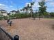 Community playground with a bench and swings on a sunny day with palm trees in the background at 5521 Summit Gln, Bradenton, FL 34203
