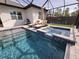 Stunning pool and hot tub with sun loungers, an umbrella, and adjacent artificial turf at 6875 Beckwith Ave, North Port, FL 34291