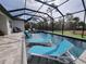 Relaxing screened-in pool area with chaise lounges, a jacuzzi, and an umbrella for shade at 6875 Beckwith Ave, North Port, FL 34291