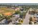 Aerial view of a neighborhood with baseball fields, blue water, and lush trees at 7508 9Th N Ave, St Petersburg, FL 33710