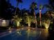 Backyard swimming pool surrounded by palm trees with landscape lighting at 7508 9Th N Ave, St Petersburg, FL 33710