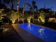 Backyard swimming pool with pavers, surrounded by palm trees with landscape lighting at 7508 9Th N Ave, St Petersburg, FL 33710