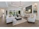 Elegant living room with TV, backyard access, comfortable seating, and modern decor at 8133 Grande Shores Dr, Sarasota, FL 34240