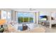 Comfortable living room with floor to ceiling windows that showcases scenic water views and balcony access at 1212 Benjamin Franklin Dr # 909, Sarasota, FL 34236