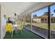 This home features a screened-in patio with green floor covering and an open view to the backyard at 151 Vista Hermosa Cir # 31C, Sarasota, FL 34242